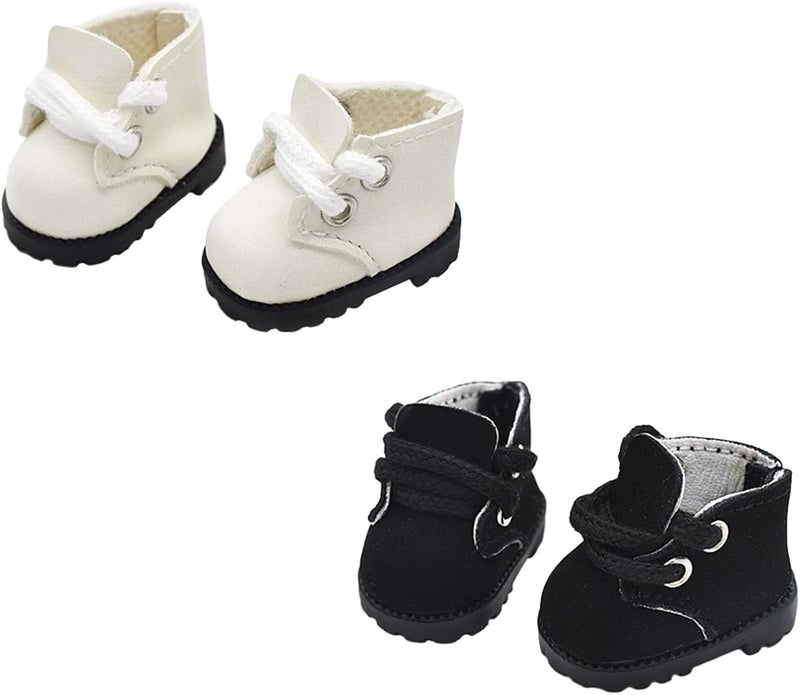 QIXINGWISE Store 2 Pairs Doll Shoes Compatible with Lububu Doll, Stylish Lace-Up Boots for Dress-up, Outfit Accessory for 15cm 17cm Dolls (White & Black) - Image 1